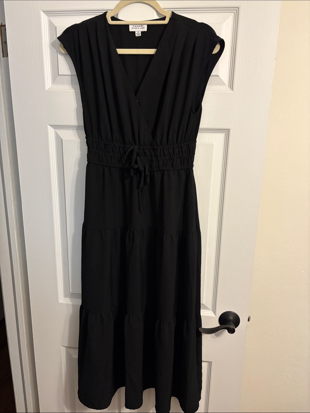 Black Tiered Maxi Dress with Drawstring Waist by Tahari ASL